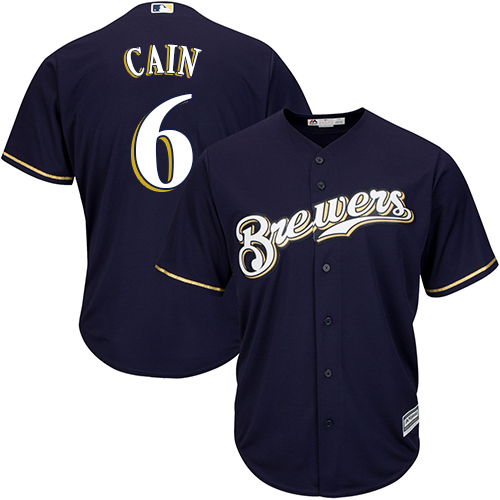 Brewers #6 Lorenzo Cain Navy Blue New Cool Base Stitched MLB Jersey